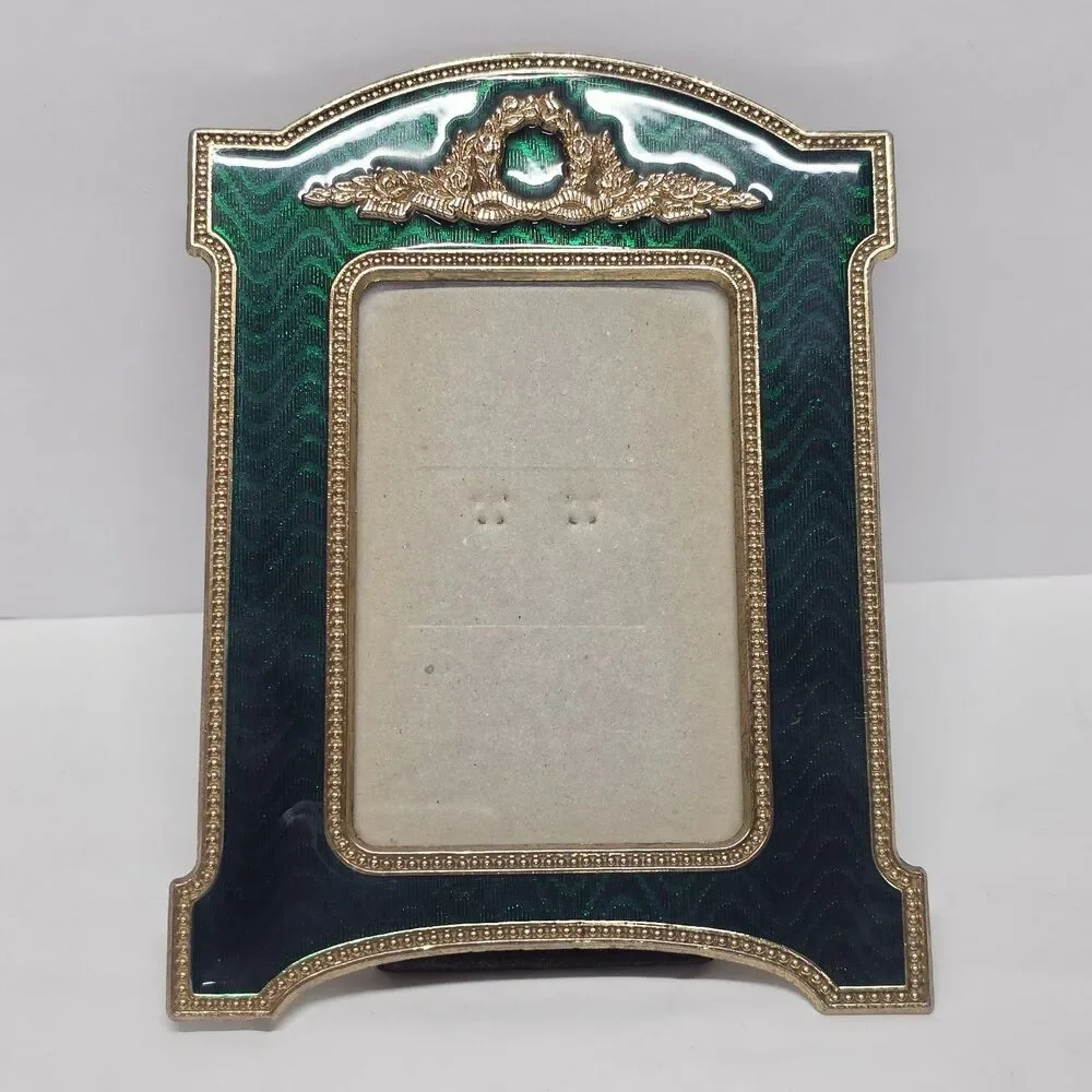 Vtg Terragrafics French Empire Picture Frame Green Gold Hollywood Regency